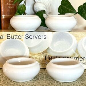 Vintage White Ironstone Individual Butter Servers, Chunky,Butter Pat,SET/4